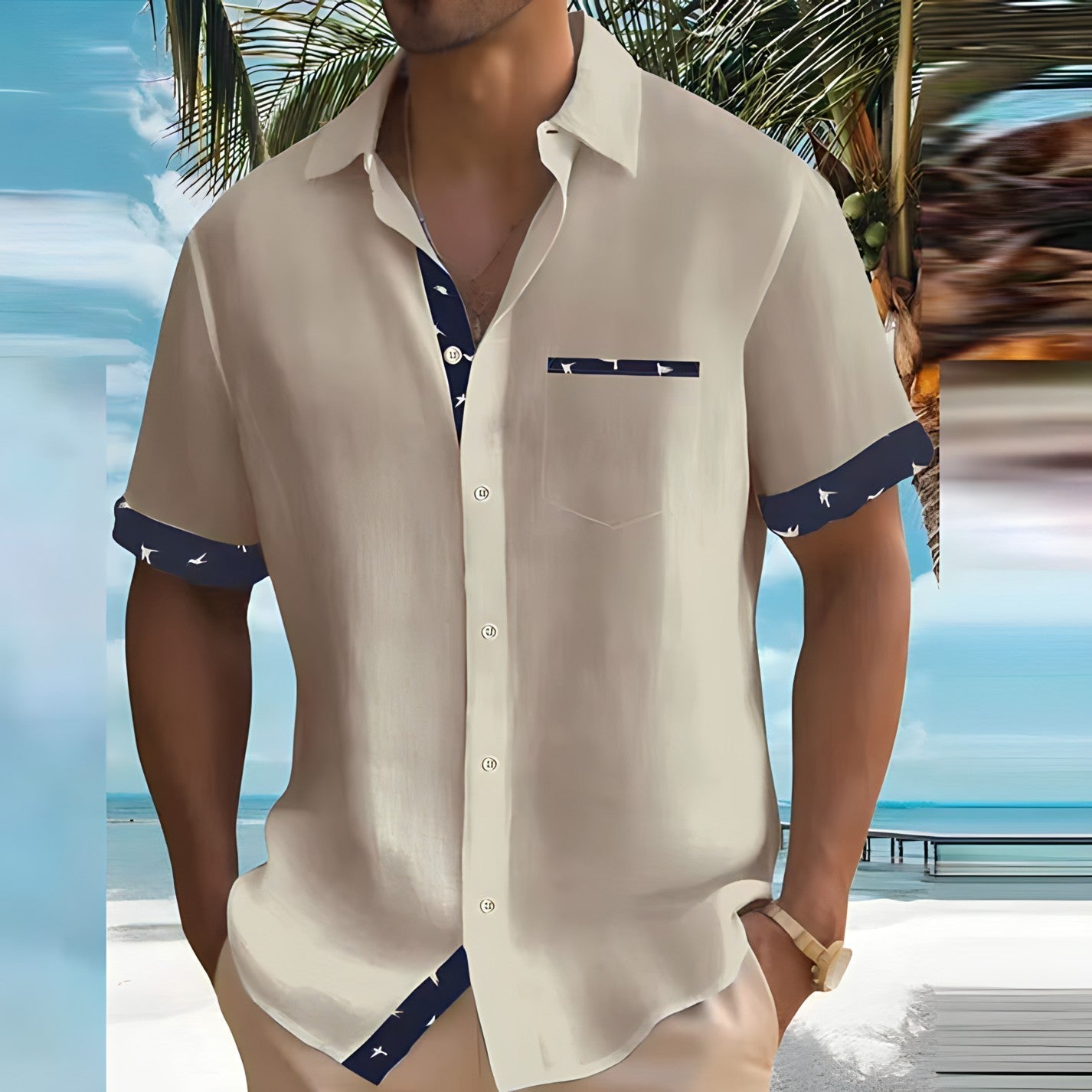 Silverio | Camisa casual para hombre con ribete en contraste | Fresca
