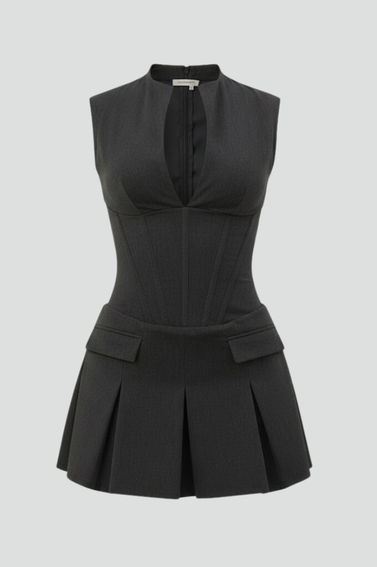 Irene | Robe mini pour femme avec décolleté plongeant et jupe plissée