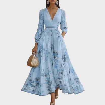 Rosella | Robe Longue Plissée Florale à Col en V