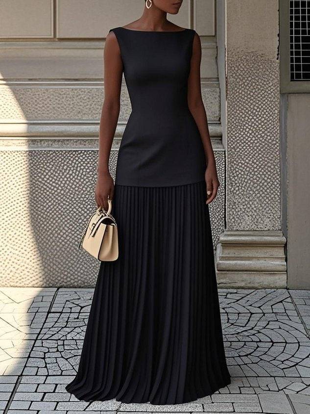 Calira | Vestido maxi con pliegues y sin mangas