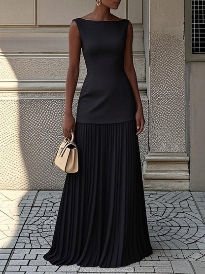 Roweena | Elegant Sleeveless Pleated Maxi Dress