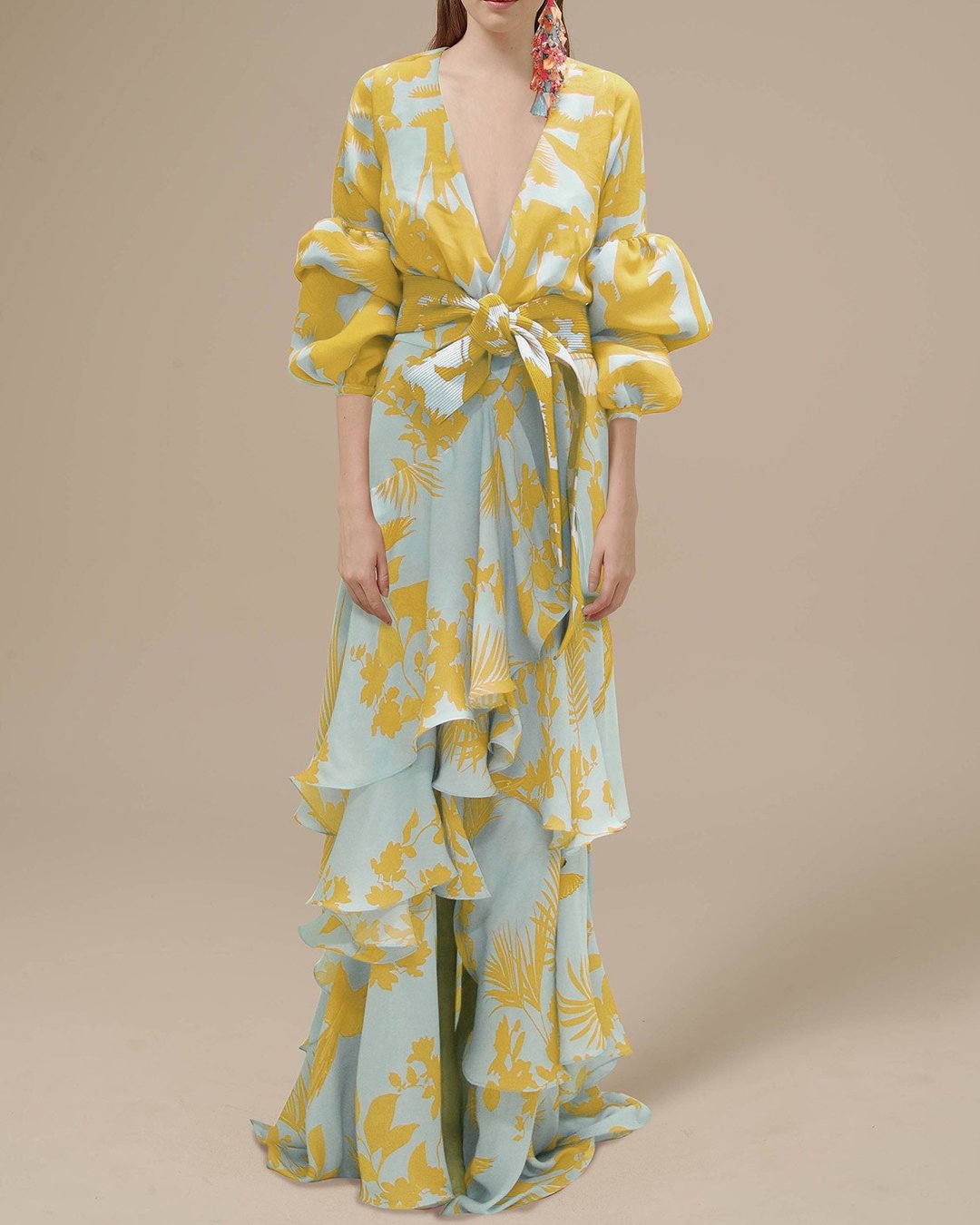 Camila | Vestido largo de ceremonia con diseño cruzado y estampado