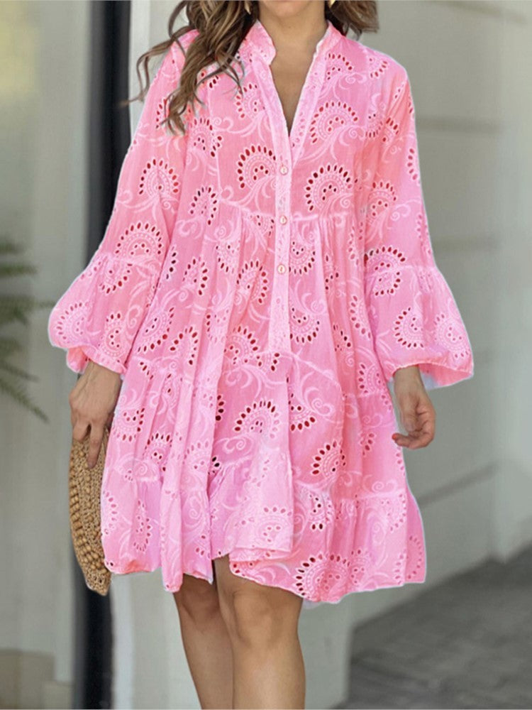 Gala | Vestido mini para mujer con bordado calado y volantes