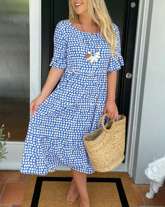 Estrella | Robe midi décontractée à pois avec manches courtes