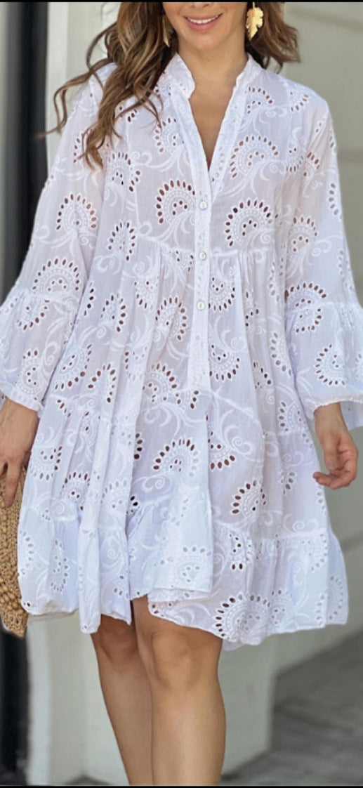 Gala | Vestido mini para mujer con bordado calado y volantes