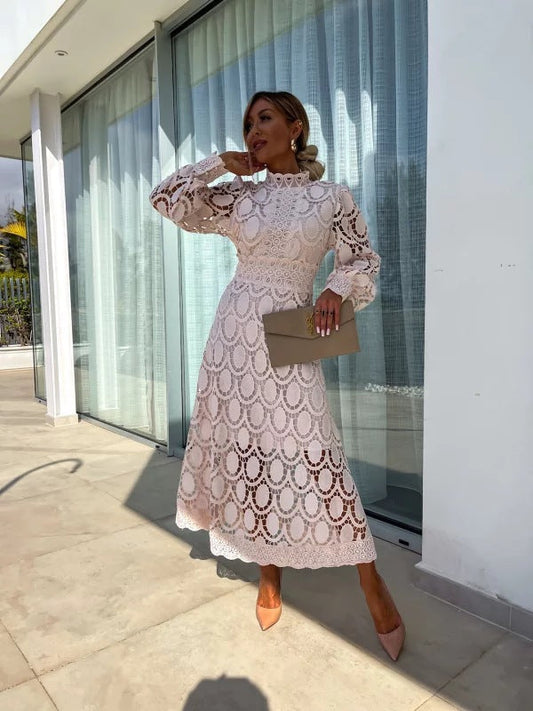 Camila | Robe midi en dentelle à manches longues