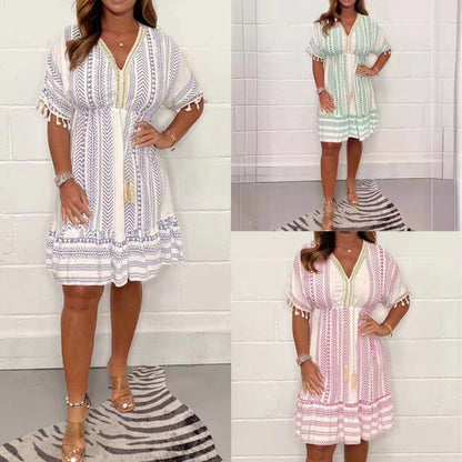 Marina | Vestido mini para mujer boho con cuello V y borlas