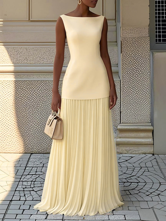 Roweena | Elegant Sleeveless Pleated Maxi Dress
