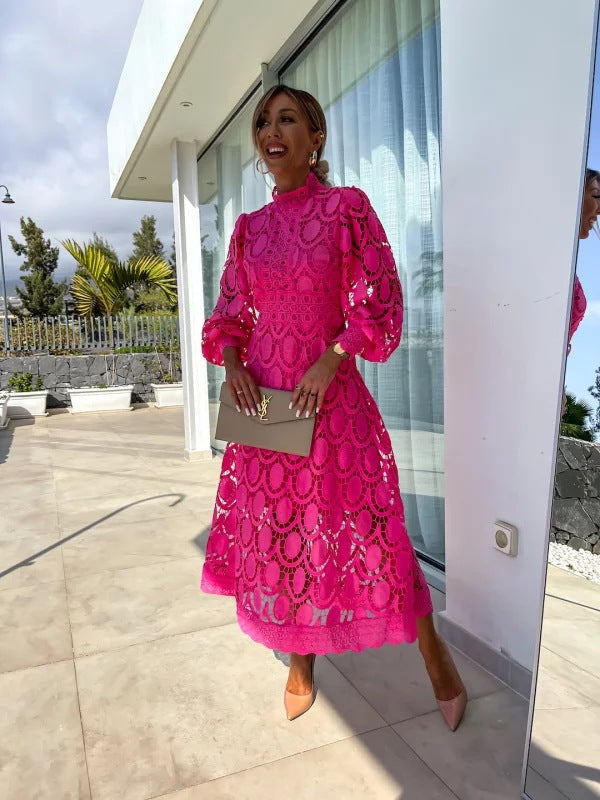 Camila | Vestido Midi de Encaje con Manga Larga