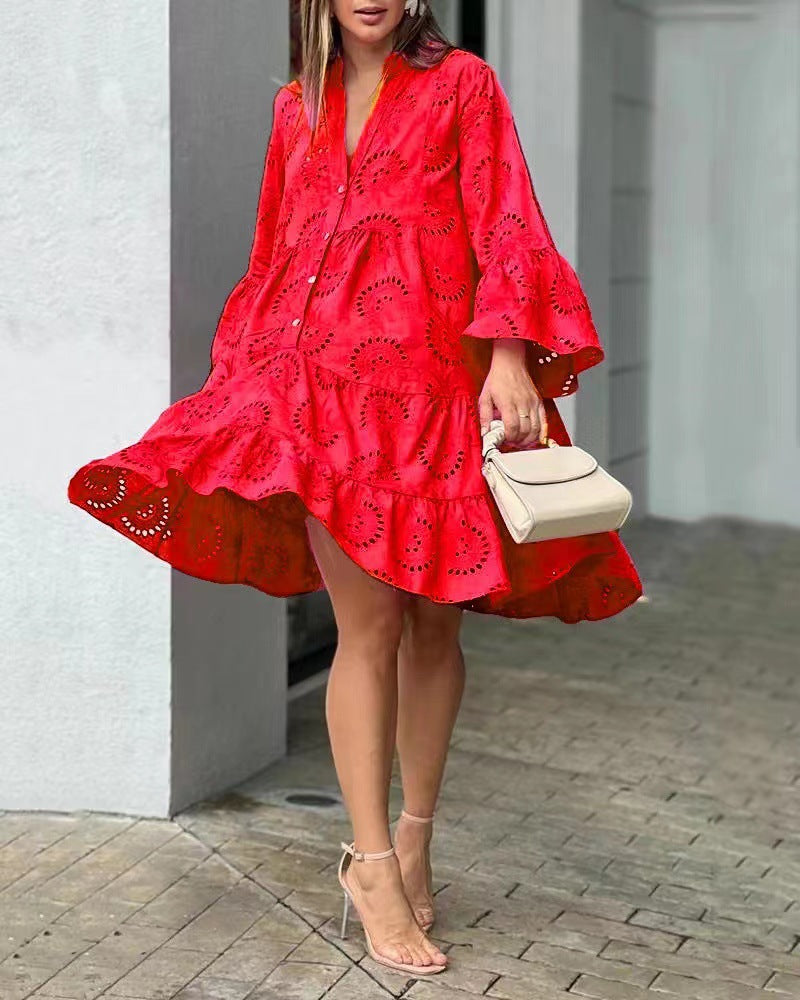 Gala | Vestido mini para mujer con bordado calado y volantes