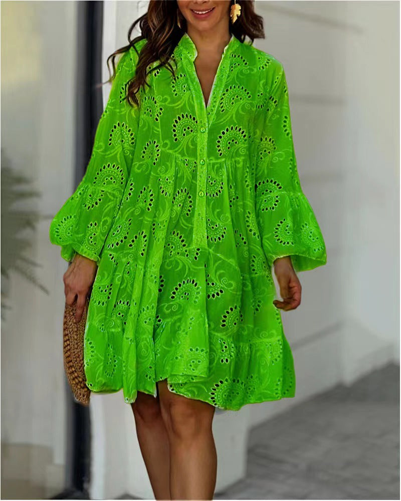 Gala | Vestido mini para mujer con bordado calado y volantes