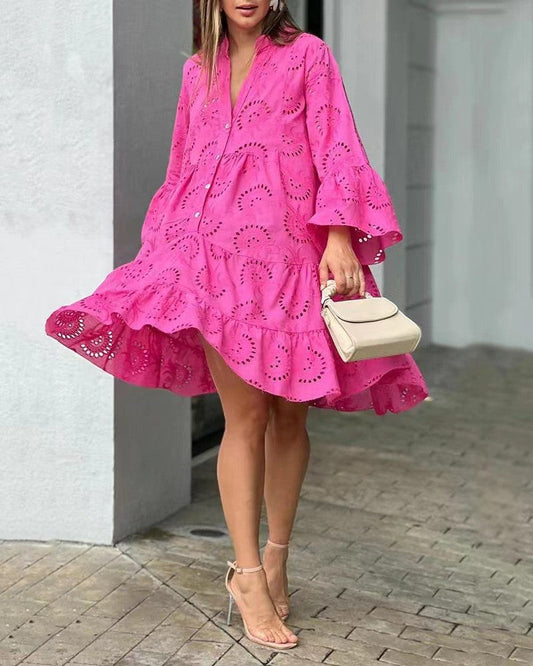 Gala | Robe mini pour femme avec broderie ajourée et volants