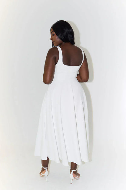 Sergia | Midi dress with high waist and square neckline