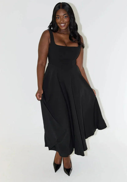 Sergia | Midi dress with high waist and square neckline