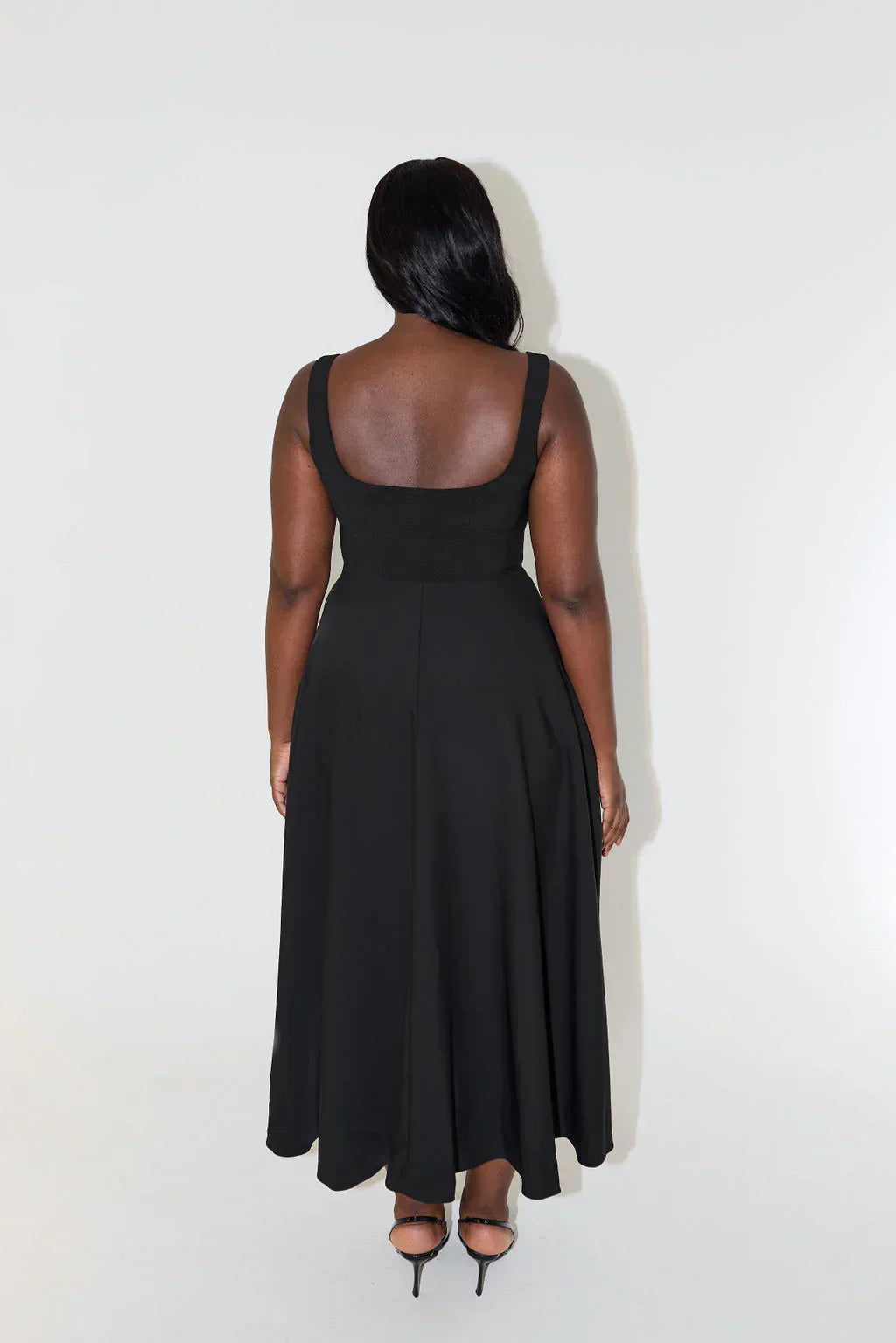 Sergia | Midi dress with high waist and square neckline