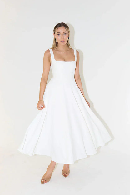 Sergia | Midi dress with high waist and square neckline