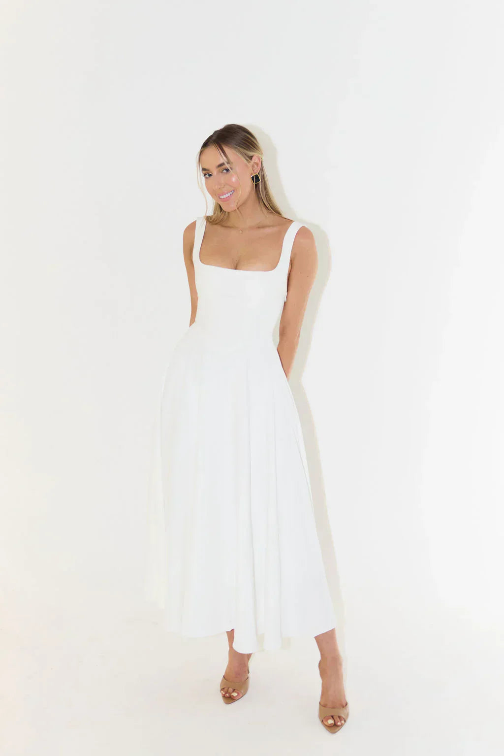 Sergia | Midi dress with high waist and square neckline