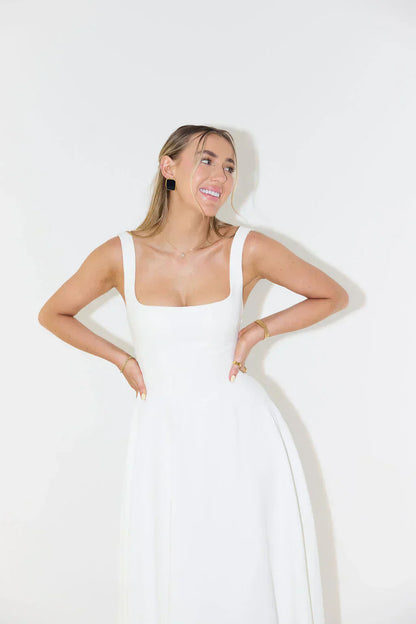 Sergia | Midi dress with high waist and square neckline