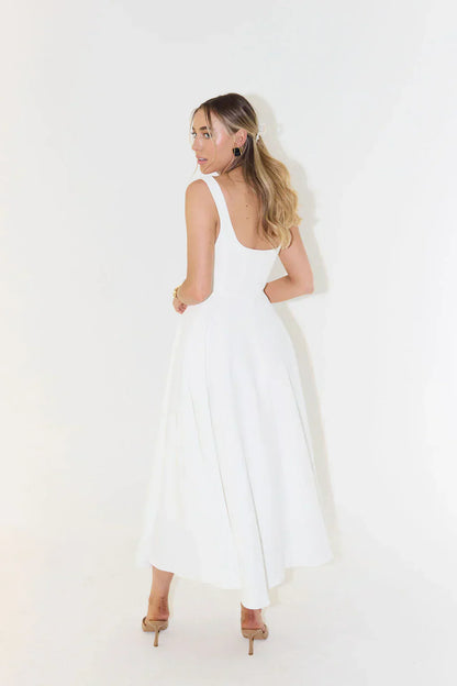 Sergia | Midi dress with high waist and square neckline