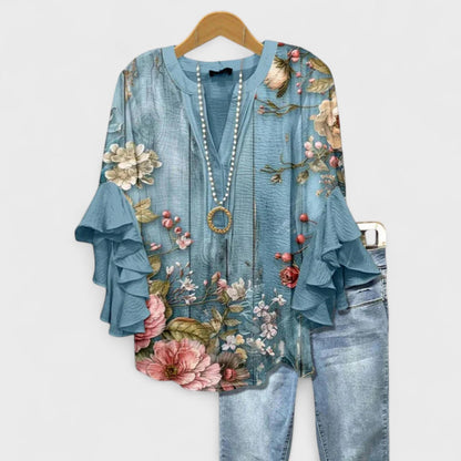 Selia | Blusa Floral con Manga Acampanada y Corte Suelto para Mujer