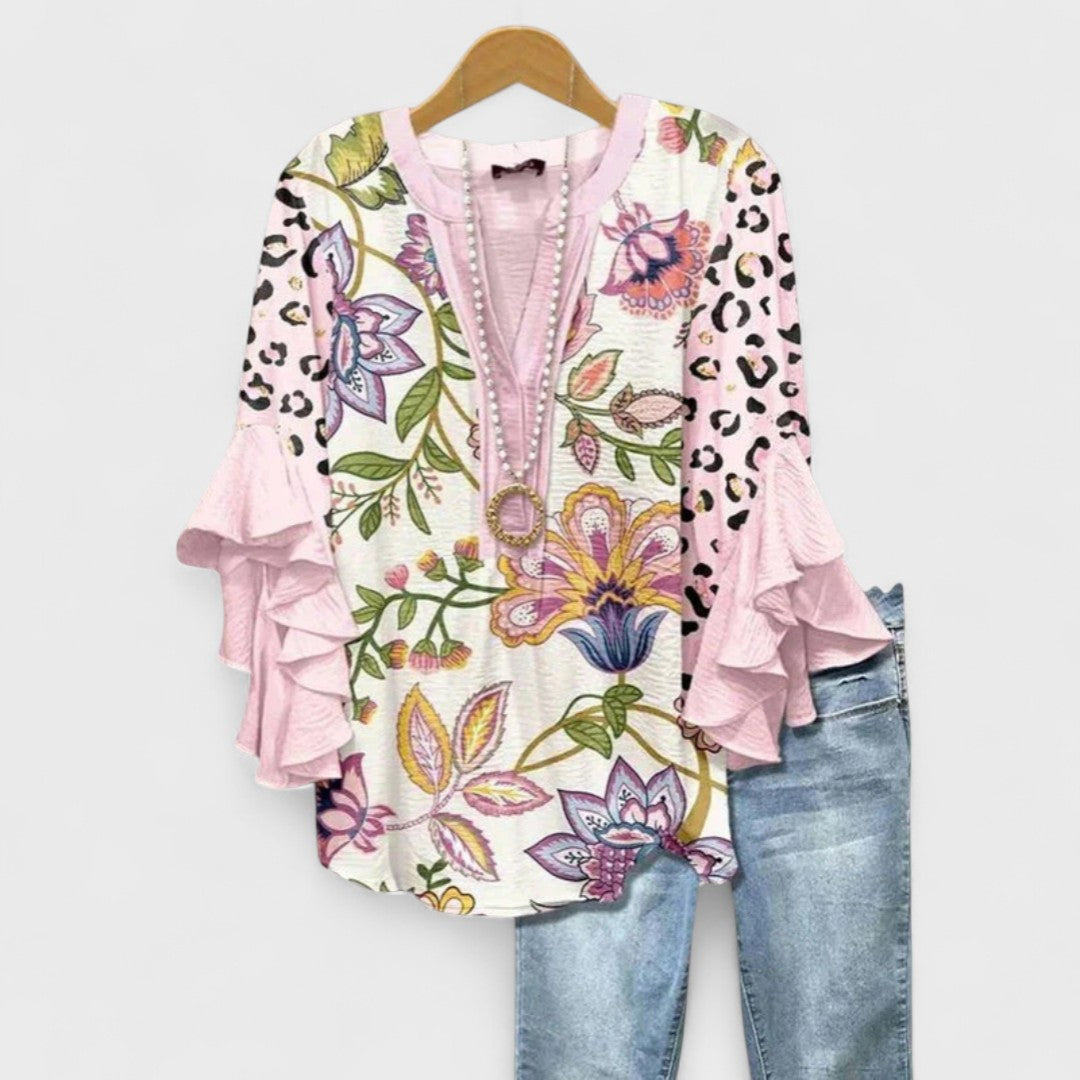 Selia | Blusa Floral con Manga Acampanada y Corte Suelto para Mujer
