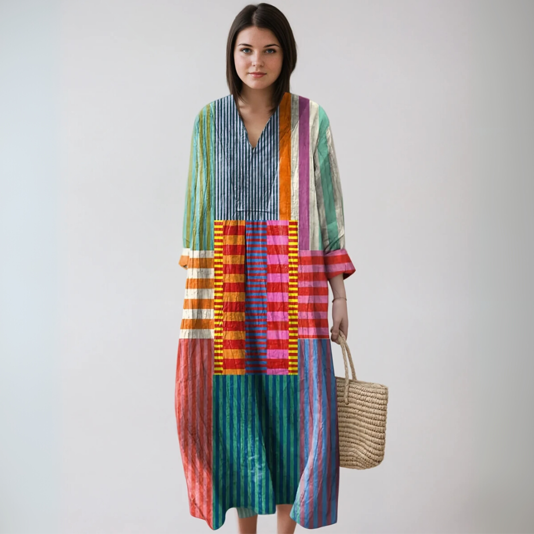 Vianey | Long-Sleeved Geometric Print Maxi Summer Dress