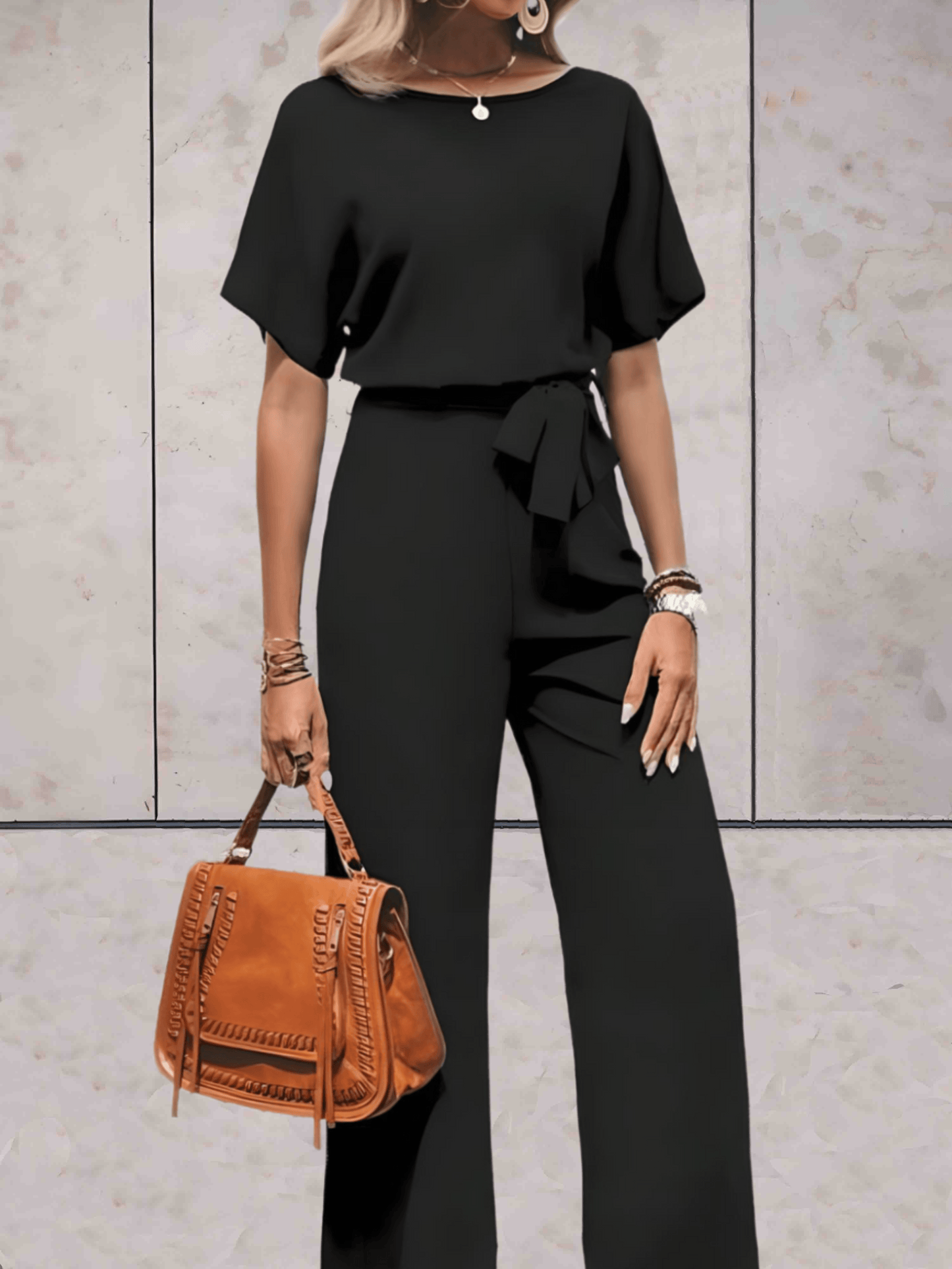Abril| Women's two-piece set with short sleeves and wide pants