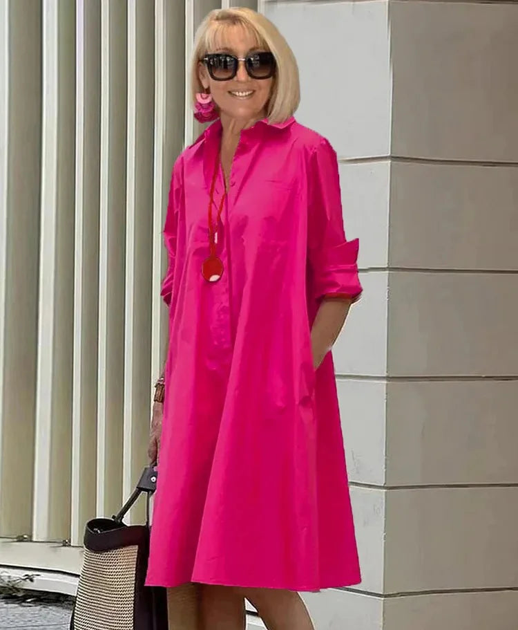 Teresa | Midi dress with long sleeves and loose fit, shirt collar