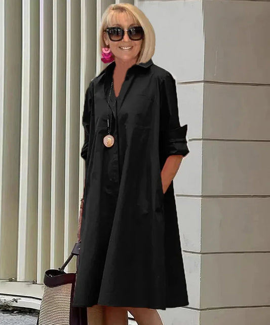 Teresa | Robe midi à manches longues et coupe ample, col chemise