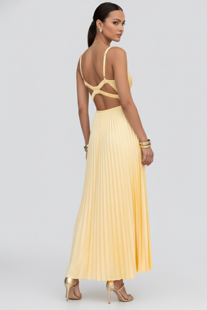 Alicia | Vestido maxi de mujer con escote en V y falda plisada