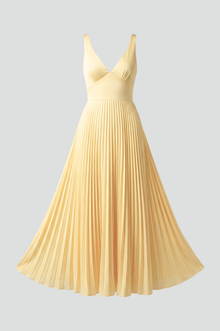 Alicia | Vestido maxi de mujer con escote en V y falda plisada