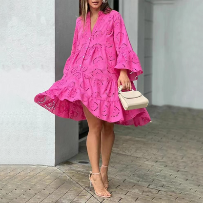 Emilia | Summer dress with cutwork embroidery and long sleeves