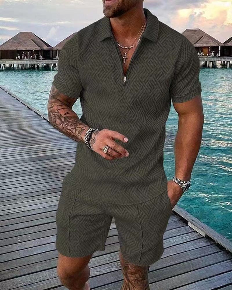 Martial | Men's Summer Outfit with Zipper T-Shirt and Shorts | Casual