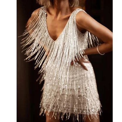 Maddi | Vestido de Cóctel Clásico para Mujer con Flecos y Plumas