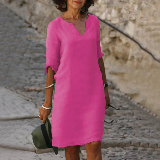 Lucía | Robe midi élégante pour femme avec décolleté en V et manches longues