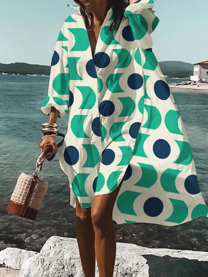 Rosario | Vestido midi tipo camisa con estampado floral y manga larga