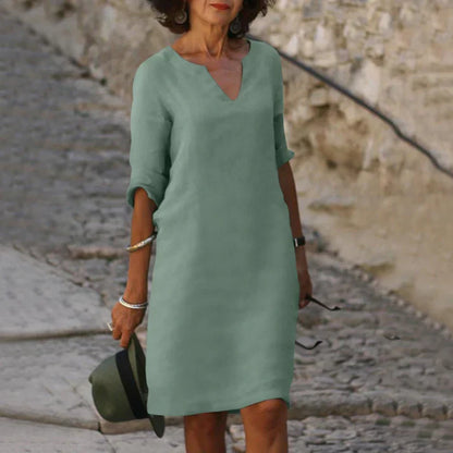 Lucía | Vestido midi elegante para mujer con escote en V y manga larga
