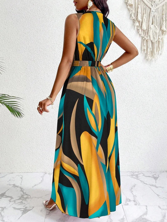 Paula | Robe maxi pour femme avec col en V et imprimé abstrait