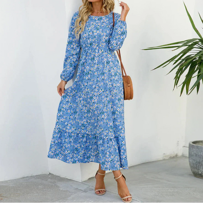 Abril | Vestido maxi para mujer con manga larga y estampado floral de verano