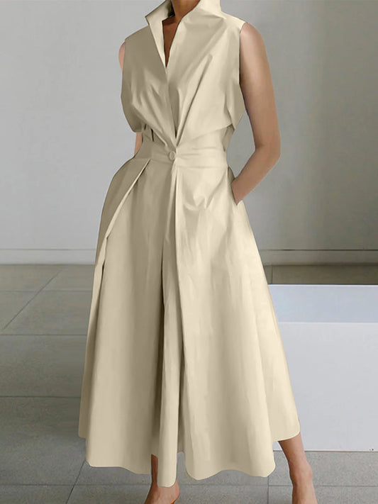 Estela | Robe midi à col chemise sans manches