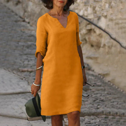 Lucía | Vestido midi elegante para mujer con escote en V y manga larga