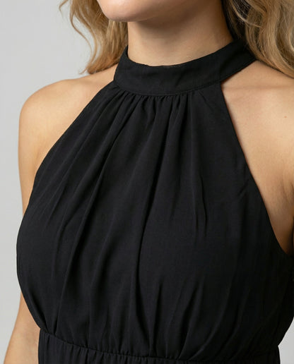 Delmara | Vestido mini para mujer con cuello halter y falda en capas | Acampanado