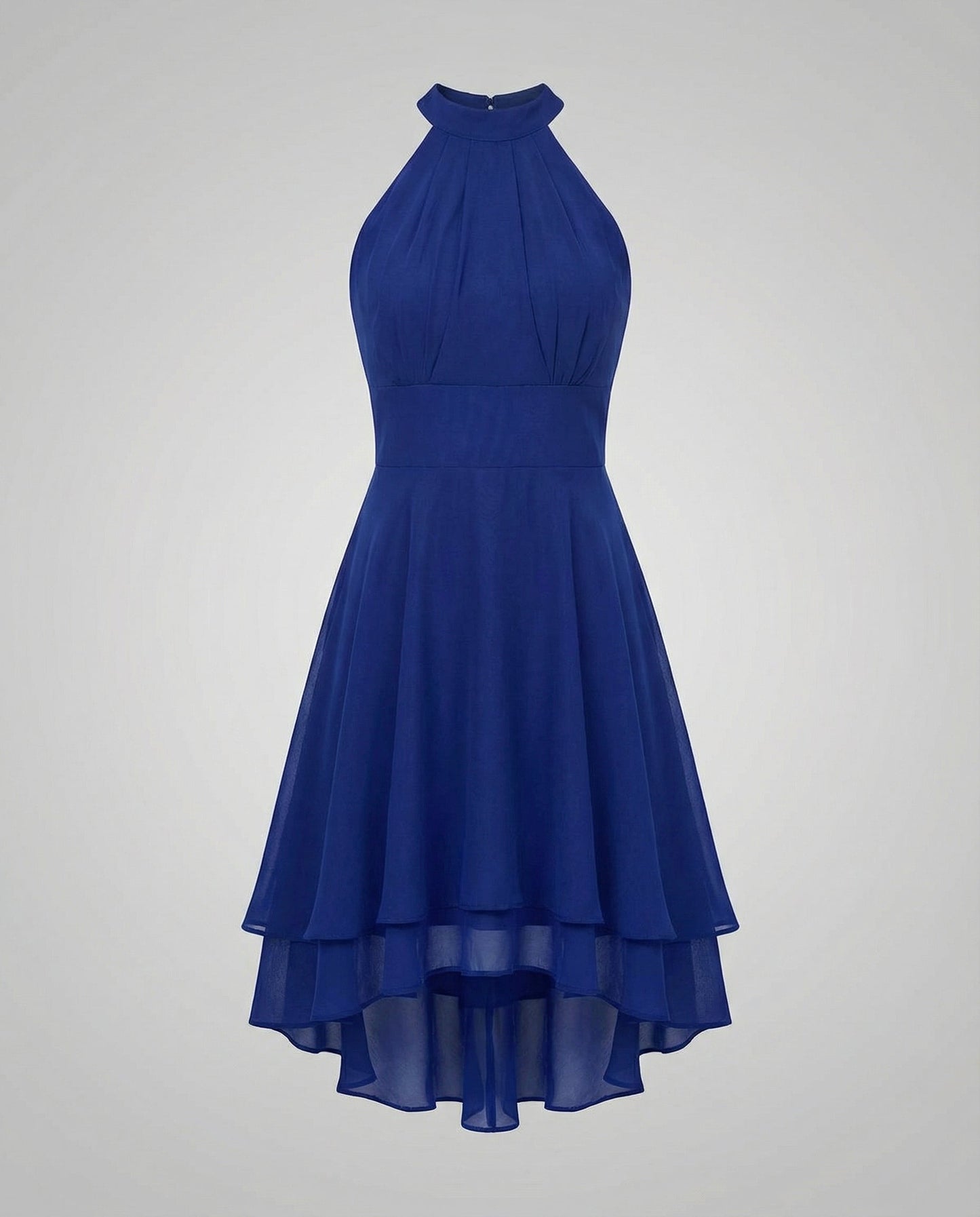 Delmara | Vestido mini para mujer con cuello halter y falda en capas | Acampanado
