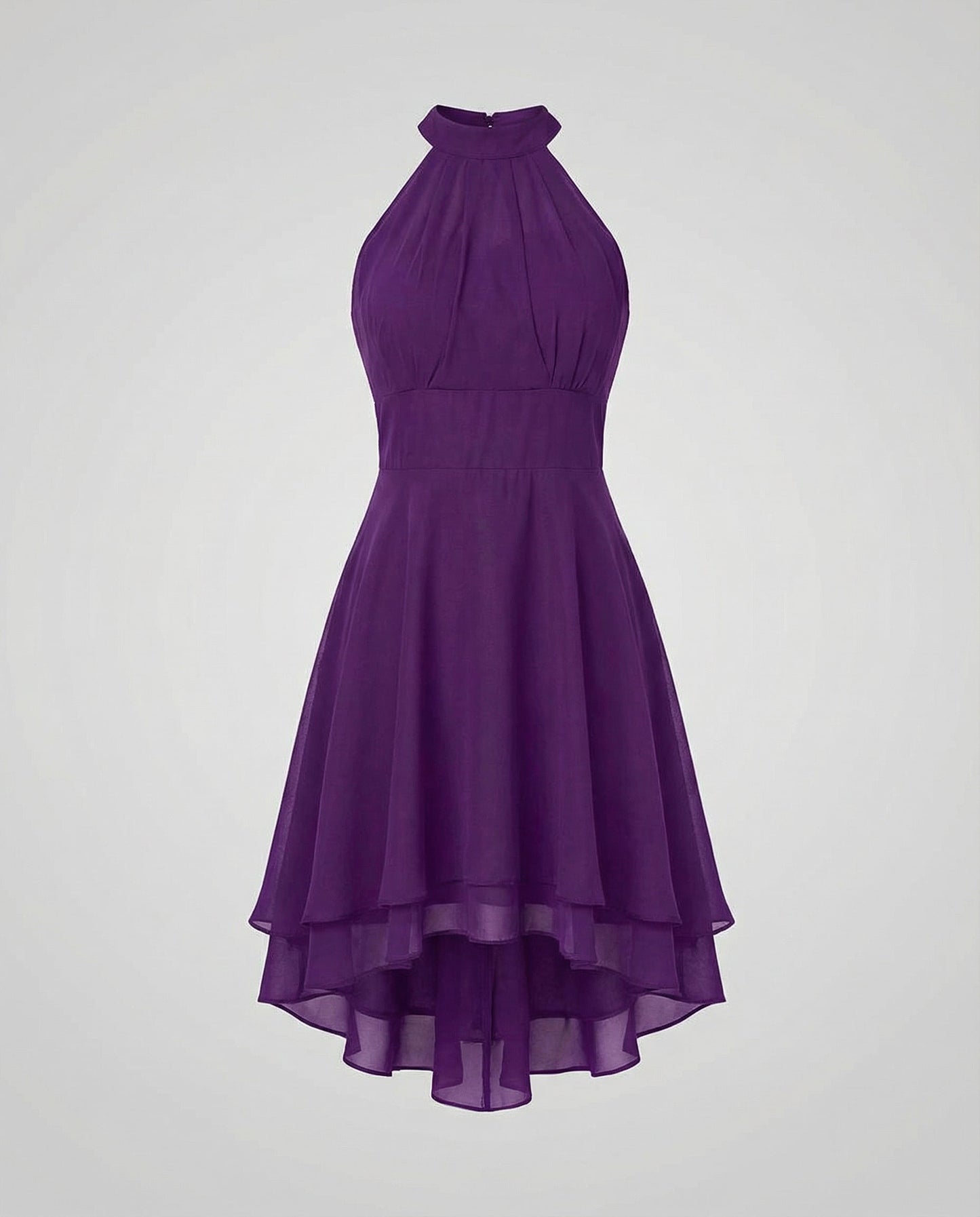 Delmara | Vestido mini para mujer con cuello halter y falda en capas | Acampanado