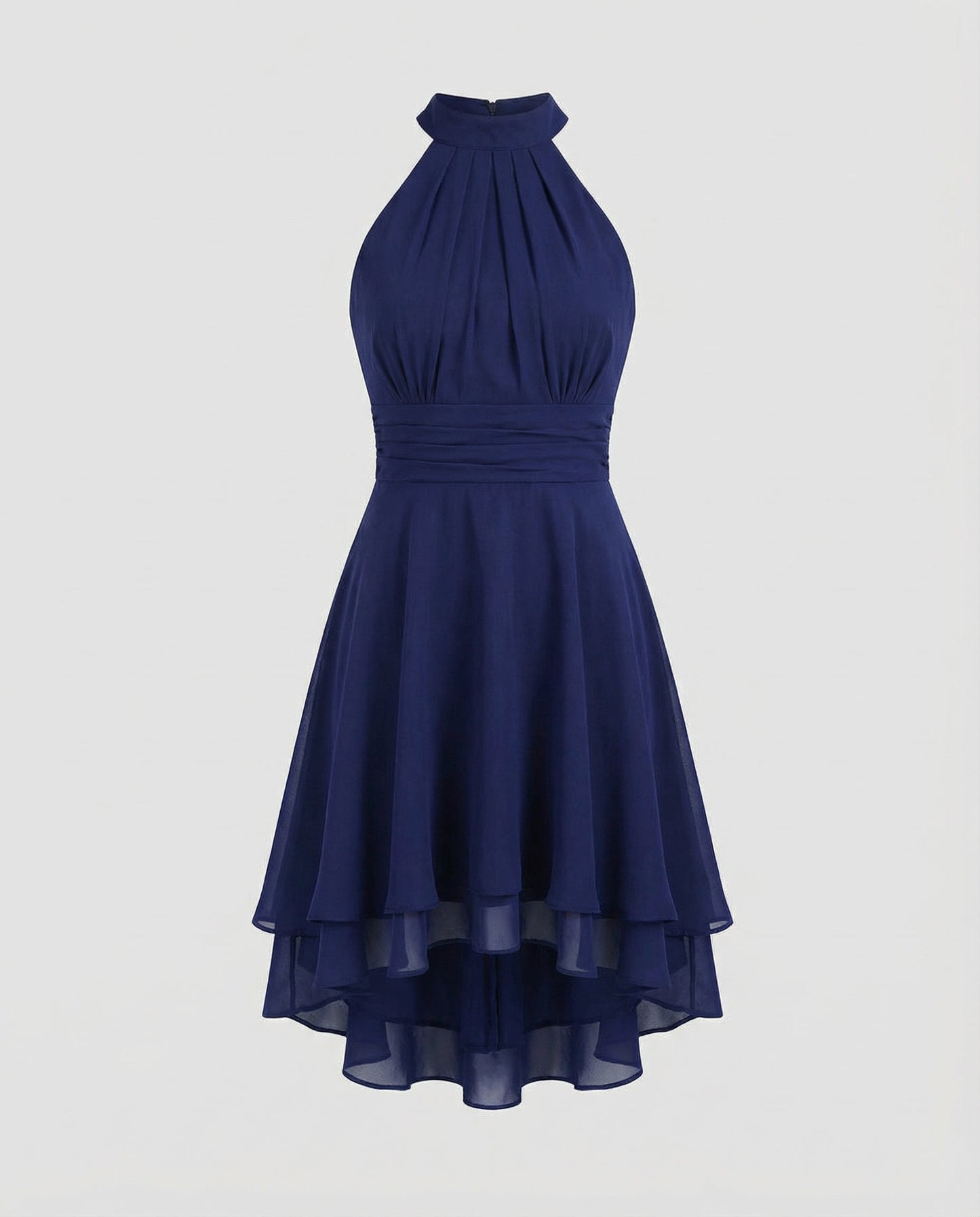 Delmara | Vestido mini para mujer con cuello halter y falda en capas | Acampanado