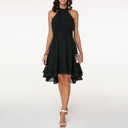 Delmara | Vestido mini para mujer con cuello halter y falda en capas | Acampanado