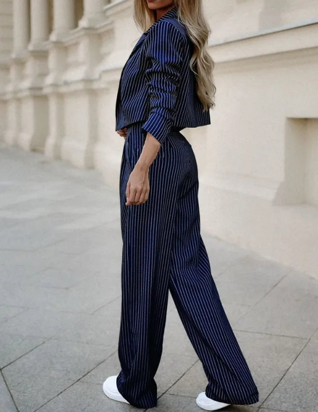 Roselina | Women's Striped Two-Piece Set with Blazer and Elegant Pants | Sophisticated