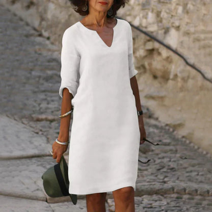 Lucía | Vestido midi elegante para mujer con escote en V y manga larga