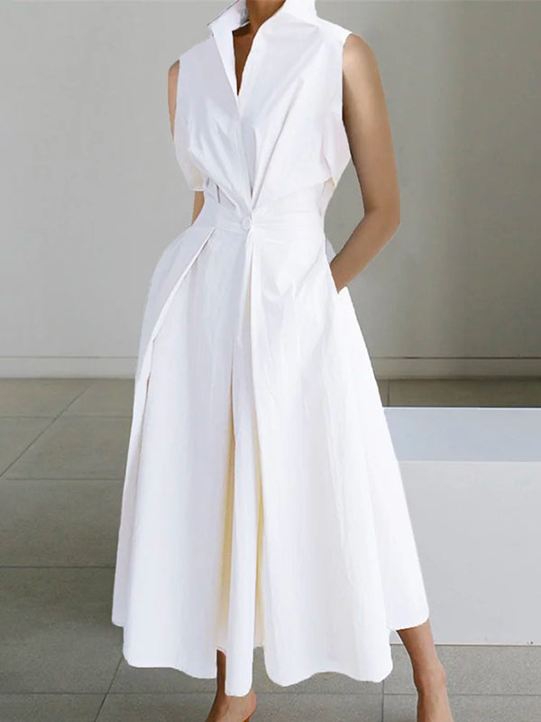 Estela | Robe midi à col chemise sans manches