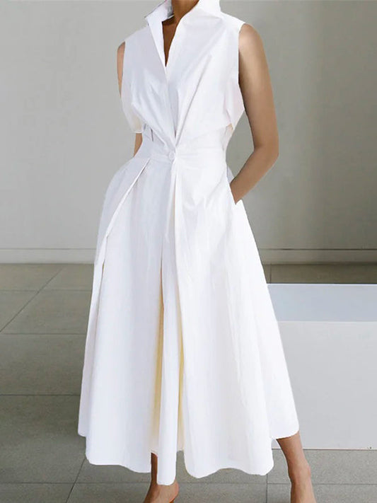 Estela | Robe midi à col chemise sans manches
